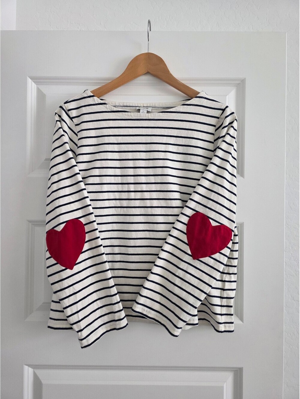 J.Crew 100% Cotton Striped Top with Heart Elbow Detail. Size L.